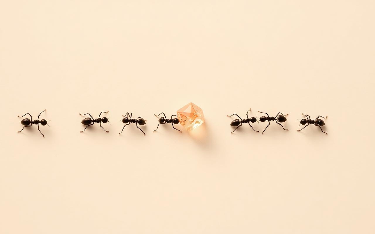 Ants drawn to a single sugar crystal — visual metaphor for organic attraction marketing